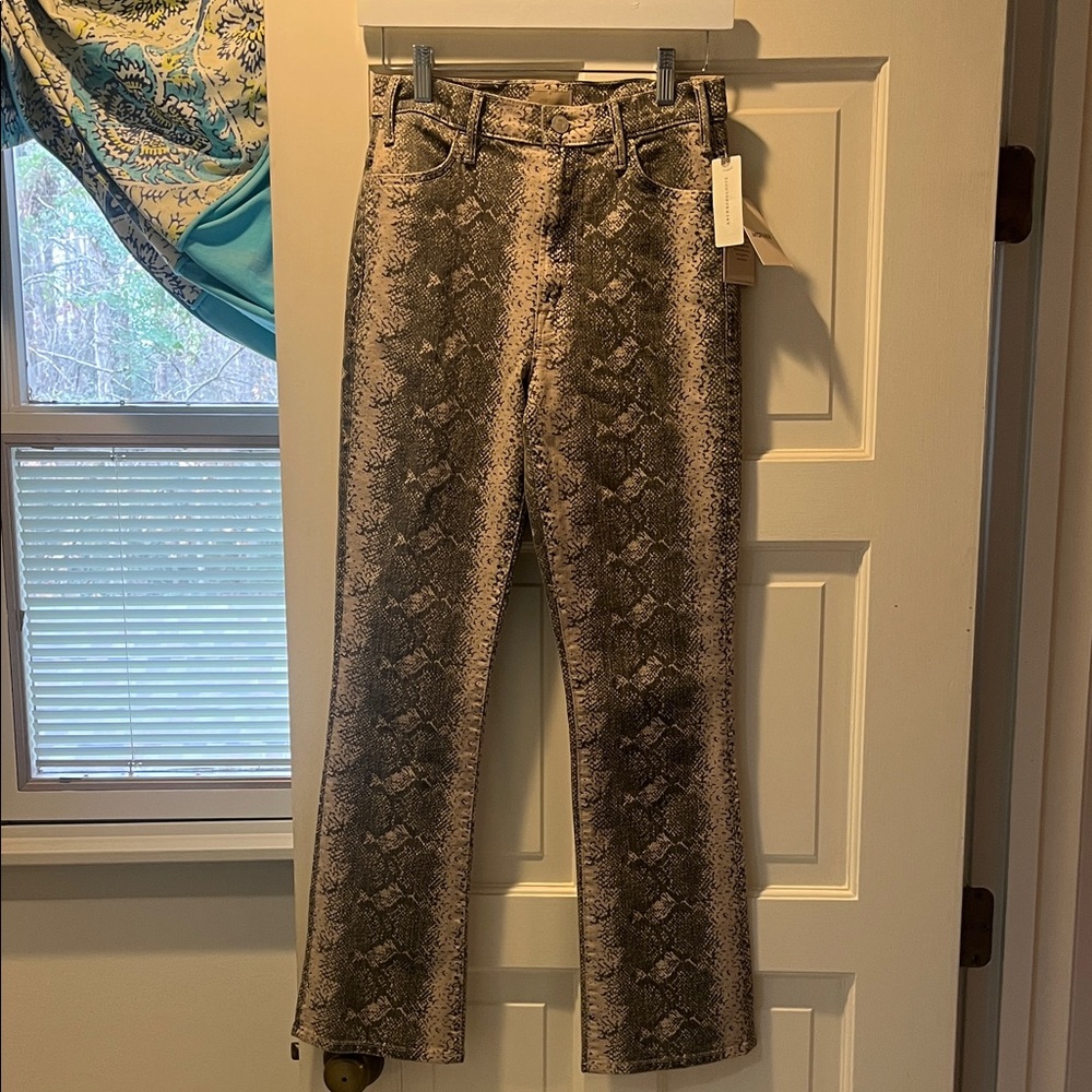 MOTHER Snake Print Straight Leg Jeans - Brown